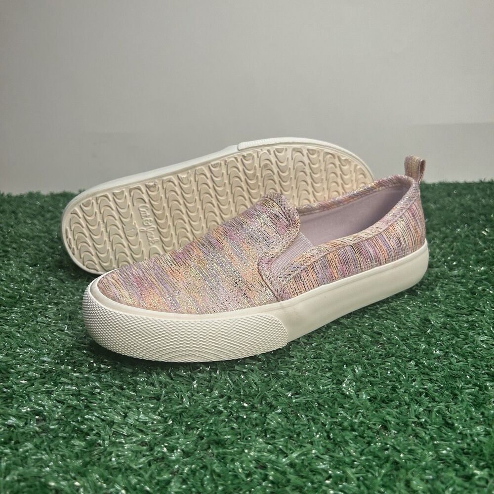 Cat & Jack Girls Slip On Shoes Size 1 Rainbow Shimmer Knit Canvas Sneakers